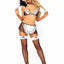 Leg Avenue Flirty French Maid Lace Trimmed Sheer Bra Top, Apron Skirt, G-String, and Matching Head - Black/White - One Size - 4 Piece