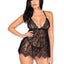 Leg Avenue Floral Lace Babydoll with Eyelash Lace Scalloped Hem Adjustable Cross-Over Straps and G-String Panty