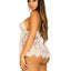 Leg Avenue Floral Lace Babydoll with Eyelash Lace Scalloped Hem Adjustable Cross-Over Straps and G-String Panty - White - Small