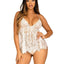 Leg Avenue Floral Lace Babydoll with Eyelash Lace Scalloped Hem Adjustable Cross-Over Straps and G-String Panty