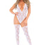 Leg Avenue Floral Lace Deep-V Bodysuit with Matching Stockings - White - One Size - 2 Piece