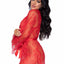 Leg Avenue Floral Lace Teddy with Adjustable Straps and Cheeky Thong Back Matching Lace Robe with Scalloped Trim and Satin Tie - Red - Large