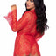 Leg Avenue Floral Lace Teddy with Adjustable Straps and Cheeky Thong Back Matching Lace Robe with Scalloped Trim and Satin Tie - Red - Medium