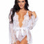 Leg Avenue Floral Lace Teddy with Adjustable Straps and Cheeky Thong Back Matching Lace Robe with Scalloped Trim and Satin Tie