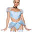 Leg Avenue Glass Slipper Cinderella Boned Sweetheart Crop Top with Organza Sleeves, Garter Panty with Shimmer Sheer Skirt, Ribbon Choker, and Matching Hair Band - Blue - Small - 4 Piece