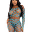 Leg Avenue Hardcore Net Crop Top and Footless Tights - Turquoise - One Size - 2 Piece