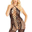 Leg Avenue Heart Net Halter Bodystocking with Faux Lace Up Front and Leg Garter Detail