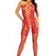 Leg Avenue Heart Net Halter Bodystocking with Faux Lace Up Front and Leg Garter Detail