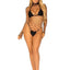 Leg Avenue High Neck Fence Net Long Sleeved Bodysuit with Snap Crotch Thong Panty - Black - One Size