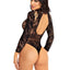 Leg Avenue High Neck Lace and Net Keyhole Back Bodysuit - Black - One Size