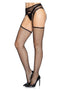 Leg Avenue Industrial Net Stockings with Scalloped Trimmed Attached Garter Belt - Black - One Size