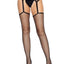 Leg Avenue Industrial Net Stockings with Scalloped Trimmed Attached Garter Belt - Black - One Size