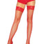 Leg Avenue Industrial Net Thigh Highs with Stay Up Silicone Lace Top - Red - One Size