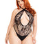 Leg Avenue Lace and Net Keyhole Crossover Halter Teddy - 1x/2x