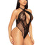 Leg Avenue Lace and Net Keyhole Crossover Halter Teddy - Black - One Size