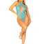 Leg Avenue Lace and Net Keyhole Crossover Halter Teddy - Blue/Turquoise - One Size