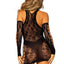 Leg Avenue Lace and Net Racer Back Mini Dress with Faux Panty Detail and Matching Gloves - Black - One Size