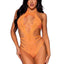 Leg Avenue Lace Cut Out Strappy Bodysuit - Neon Orange/Orange - One Size