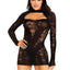 Leg Avenue Lace Keyhole Mini Dress with Opaque Panel Detailing and Gloved Sleeves