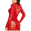 Leg Avenue Lace Keyhole Mini Dress with Opaque Panel Detailing and Gloved Sleeves - Red - One Size