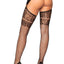 Leg Avenue Lace Top Industrial Net Stockings with Attached Garter Belt - Black - One Size