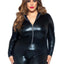 Leg Avenue Lame Zipper Front Cat Suit - 1x/2x - Black