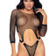 Leg Avenue Long Sleeve Pothole Suspender Top Bodysuit with Thong Back and O-Ring Detail - Black - One Size