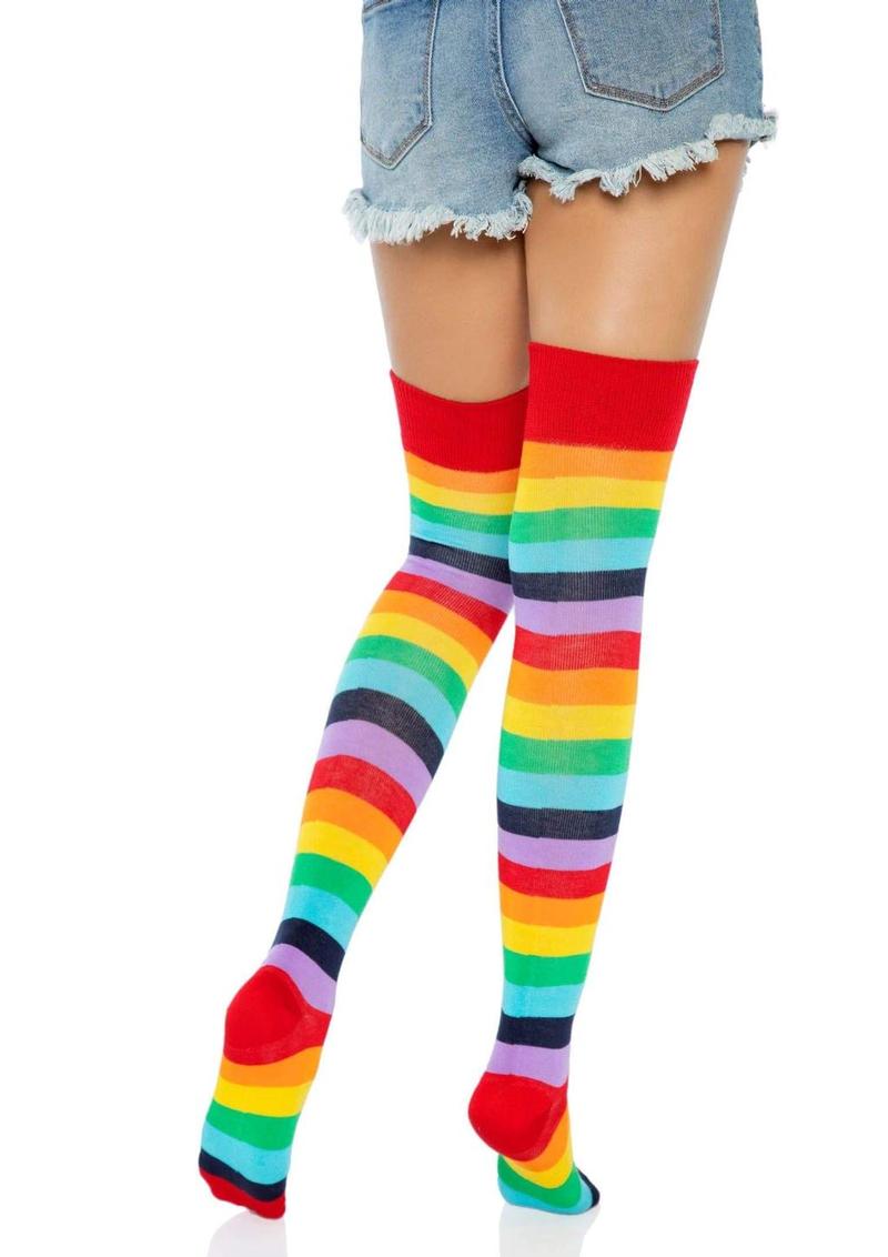 Leg Avenue Lycra Acrylic Rainbow Thigh High - Multicolor - One Size