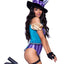 Leg Avenue Mischievous Mad Hatter Garter Bodysuit with Strappy Deep-V and Puff Sleeves, Bow Collar, and Mad Hatter Hat - Multicolor - Large - 3 Piece