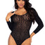 Leg Avenue Mosaic Opaque Snap Crotch Bodysuit - Black - One Size