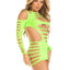 Leg Avenue Opaque Shredded Cut-Out Mini Dress - Neon Green - One Size