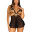 Leg Avenue Open Cup Eyelash Lace and Mesh Babydoll with Heart Ring Accent and Matching Panty