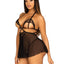 Leg Avenue Open Cup Eyelash Lace and Mesh Babydoll with Heart Ring Accent and Matching Panty