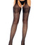 Leg Avenue Polka Dot Fishnet Suspender Hose with Lace Top and Cuban Heel - Black - One Size