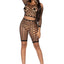 Leg Avenue Pothole Net Crop Top and Bike Shorts - Black - One Size - 2 Piece