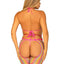 Leg Avenue Rainbow Net Bikini Top with Lace-Up Detail, G-String Panty and Biker Chaps