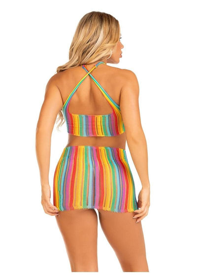 Leg Avenue Rainbow Stripe Cross-Over Halter Mini Dress - Multicolor - One Size