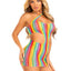 Leg Avenue Rainbow Stripe Cross-Over Halter Mini Dress