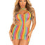 Leg Avenue Rainbow Stripe Cross-Over Halter Mini Dress - Multicolor - One Size