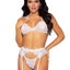 Leg Avenue Rhinestone Eyelash Lace Bra Top Garter Belt and G-String - White - Large - 3 Pieces