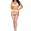 Leg Avenue Rhinestone Eyelash Lace Bra Top Garter Belt and G-String - White - Medium - 3 Pieces