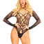 Leg Avenue Rhinestone Fishnet Crotchless Teddy with Lace Up Front Detail and Crossover Halter