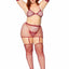 Leg Avenue Rhinestone Fishnet Garter Skirt Set with Bikini Top, G-String, Gloves and Matching Stockings