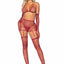 Leg Avenue Rhinestone Fishnet Garter Skirt Set with Bikini Top, G-String, Gloves and Matching Stockings - Burgundy/Red - One Size - 5 Piece