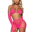 Leg Avenue Rhinestone Fishnet Garter Skirt Set with Bikini Top, G-String, Gloves and Matching Stockings - Neon Pink/Pink - One Size - 5 Piece