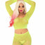 Leg Avenue Rhinestone Fishnet Long Sleeve Crop Top and Biker Shorts - Yellow - One Size - 2 Piece