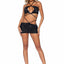 Leg Avenue Rhinestone Keyhole Bandeau Top and Low Rise Skirt with Waist Strap Detail - Black - Medium - 2 Pieces