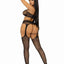 Leg Avenue Rhinestone Lace Bra Top, G-String, and Fishnet Garter Belt Stocking