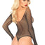 Leg Avenue Rhinestone Long Sleeve Fishnet Bodysuit with Snap Crotch - Black - One Size