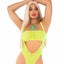 Leg Avenue Rhinestone Mesh Bandeau and Suspender Bodysuit - Neon Yellow/Yellow - One Size - 2 Piece